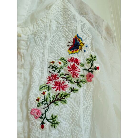 Johnny Was White Long Sleeve Floral‎ Embroidered Tunic - Size Small - Picture 4 of 8